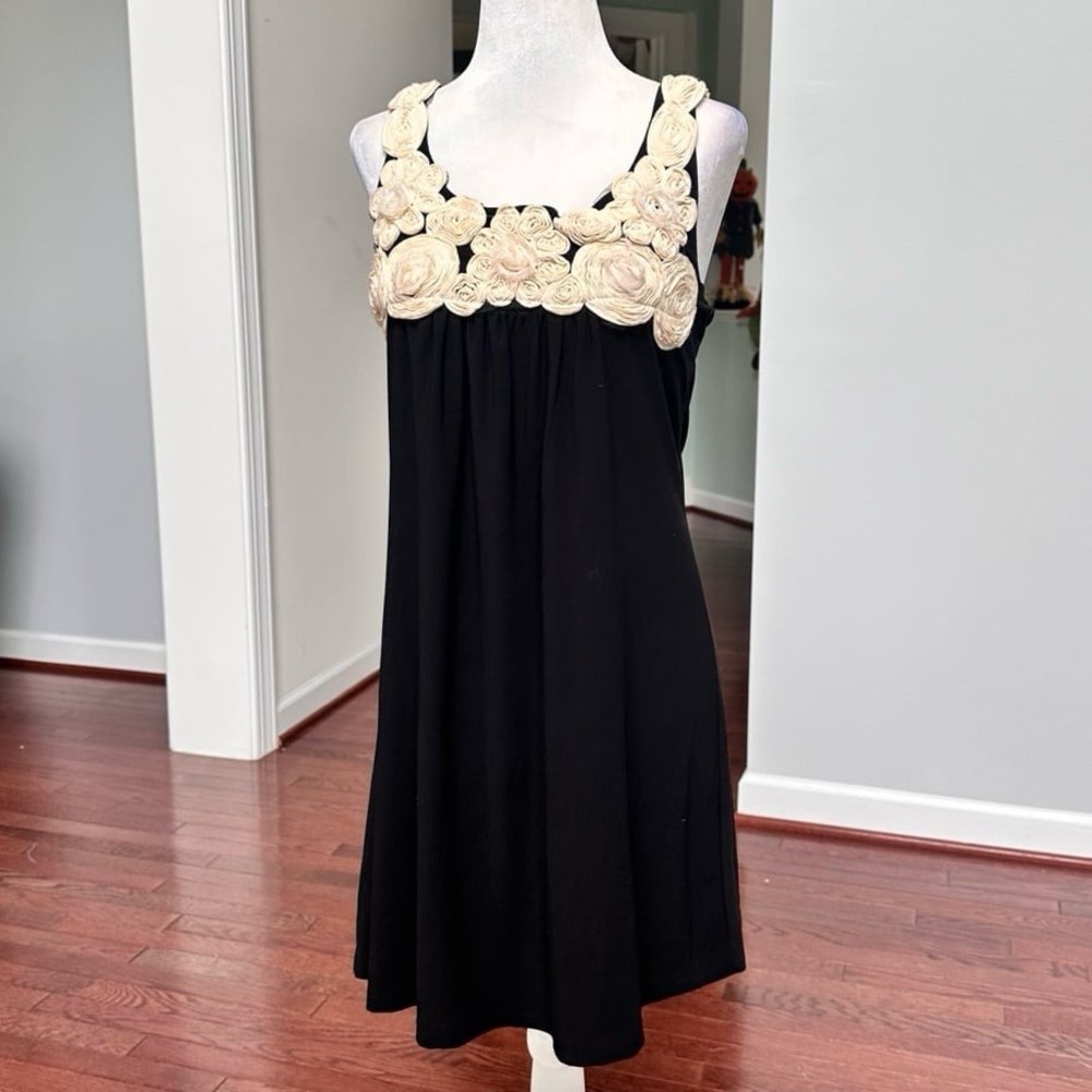 Vintage 2000s Star Vixen Black Cream‎ Mini Cocktail 3D Floral Coquette Dress